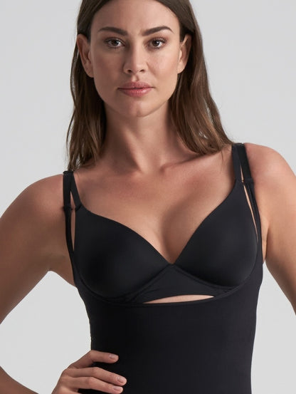 Stiprios kompresijos formuojantis bodis SOFT TOUCH OPEN BUST BLACK